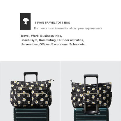Weekender Bag Carry On Bag Overnight Tote Travel Duffle with 13 Pockets for Travel,Work，Gym,Beach,Teacher,Nurse - color: Black flower