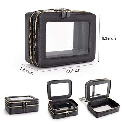 Aveniee Clear Makeup Bags,Double Layer Cosmetic Bags with Separate Brush Compartment,Large Travel Toiletry Bag Cosmetic Case,Travel Accessories Organizer for Women,2 Layers,Black - color: Black, style: Dual Layer