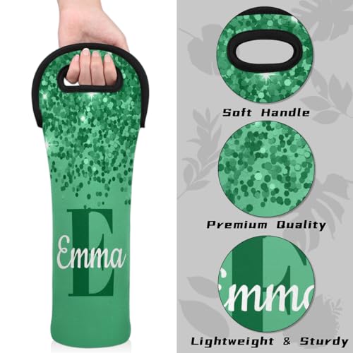 Personalized Neoprene Wine Carrier 1 Bottle, Wine Gift Bags Custom with Name Travel Wine Bottle Holder - color: Green, size: Small