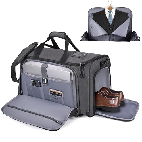 HILOMON Travel Garment Duffle Bag with Laptop Compartment, RFID Blocking Convertible Suit Bag Name Tap Pocket Carry On 2 in 1 Hanging Suit Travel Duffel Work Pouch - color: Laptop Compartment