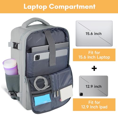 Taygeer Carry On Backpack, Womens Travel Backpack with Water Bottle Pocket & Shoe Pouch, Laptop Mochila 15.6inch Flight Approved, College Teacher Tote Bag for Business Travel Supplies, Grey - color: Elephantgray, size: Large