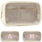 Fammart Clear Makeup Bag with 2 Customizable Chenille Letters - Waterproof PU Leather Cosmetic Case, Large Personalized Toiletry Pouch for Women & Teens, Ideal for Travel & Gift - color: Clear, Large - Beige