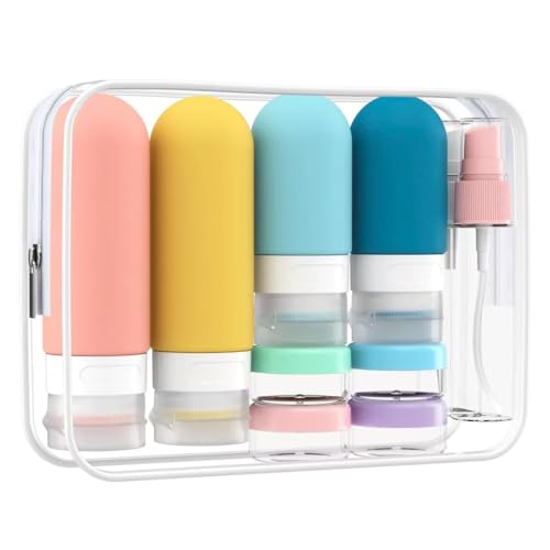 17 Pack Travel Bottles for Toiletries, TSA Approved Leak Proof Silicone Travel Containers for Toiletries with Label-Dopamine Color - color: Dopamine Color