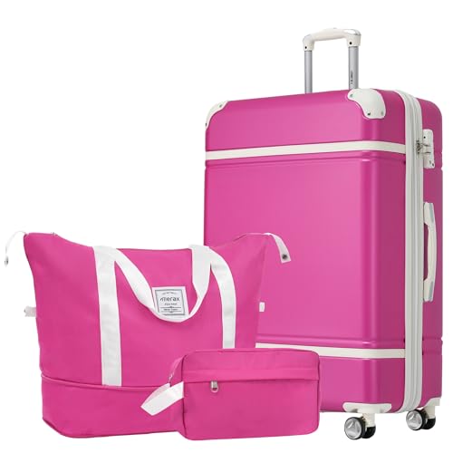 Merax Suitcase Set 24 inches Expandable Luggage with TSA Lock Spinner Wheels Hardshell Lightweight Vintage Luggage with Travel Bag,Pink - color: Pink, size: 24 IN