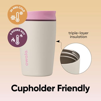 Owala SmoothSip Slider Insulated Stainless Steel Coffee Tumbler, Reusable Iced Coffee Cup, Hot Coffee Travel Mug, BPA Free 12 oz, Pink/Tan (Daybreak) - color: Daybreak, size: 12 Ounces
