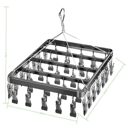 Pants Hanger Clothes Drying Racks Clip Hangers Metal with 36 Clips Windproof Hook Underwear Hanger Foldable Laundry Clip forJeans Yoga Leggings Trousers Socks Bras (Grey) - color: Gray