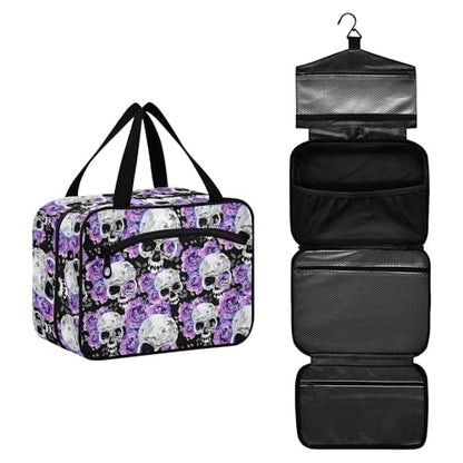 MNSRUU Hanging Toiletry Bags for Women Travel, Gothic Flowers and Skulls Toiletry Organizer Portable Travel Toiletry Bags Clear Wash Bags Makeup Bag Cosmetic Bag - color: Skulls 156