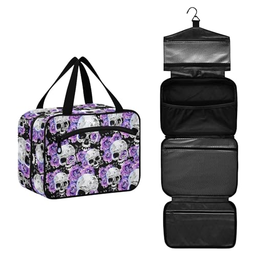 MNSRUU Hanging Toiletry Bags for Women Travel, Gothic Flowers and Skulls Toiletry Organizer Portable Travel Toiletry Bags Clear Wash Bags Makeup Bag Cosmetic Bag - color: Skulls 156