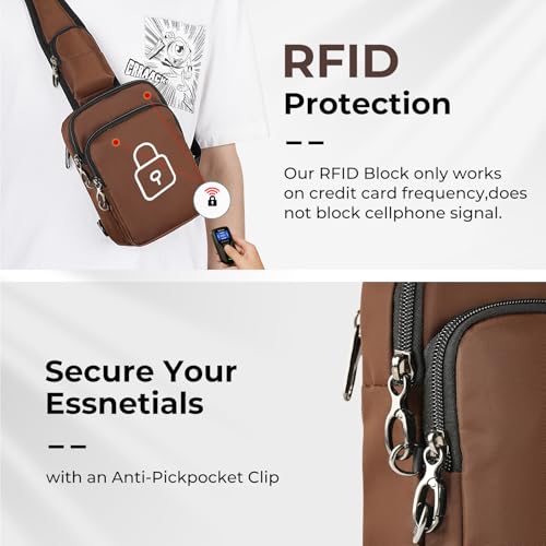 BROADREAM Sling Bag, Crossbody Bag with Anti-Theft Lock Zipper, RFID Blocking & Water Resistant for Travel Work Sport - color: Brown