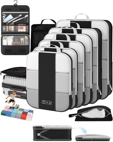 OlarHike 10-Pack Compression Packing Cubes for Travel Essentials,Compressible Expandable Packing Cubes for Suitcase,Luggage Garment Bags for Travel,Handy Helper for Organizing Clothes(Black) - color: Black