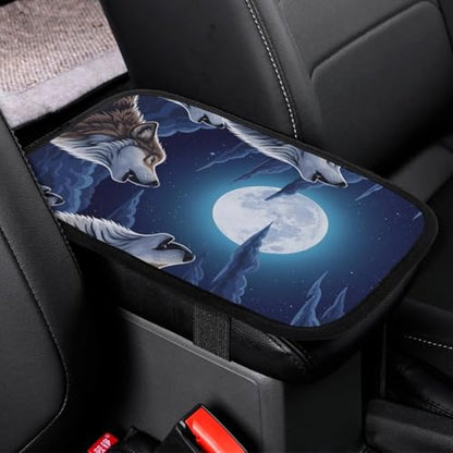 Car Handrail Box Cushion Full Moon Howling Wolf, Anti Slip Center Console Cover, Universal Fit for Cars, Trucks, SUVs - color: Picture (72)