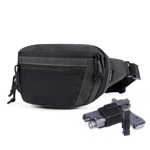 SHANGRI-LA Tactical Concealed Carry Fanny Pack for Men and Women, Low-Profile CCW Waist Bag, with Pistol Holster and Mag Holder, Multi-Use for Hiking, Travel, EDC - color: Grey-Regular