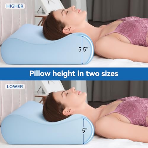 AM AEROMAX 32" King Size Contour Memory Foam Pillow, Cervical Pillow for Neck Pain Relief, Neck Orthopedic Sleeping Pillows for Side, Back and Stomach Sleepers - color: Blue, size: King Size