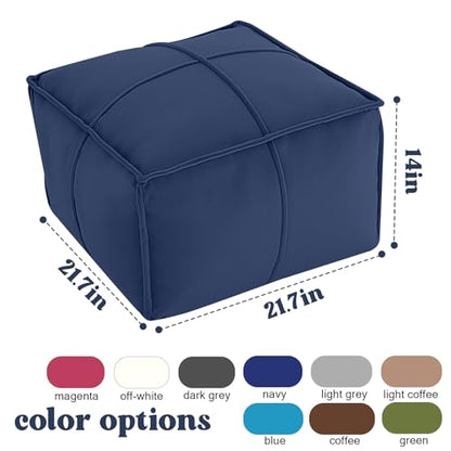 MeMoreCool Stuffed Round Pouf Ottoman Foot Rest, Floor Pouf Foot Stool with Soft Foam Chunk Filling, Small Round Ottoman Footstool Circle Footrest for Living Room - color: Piping Navy