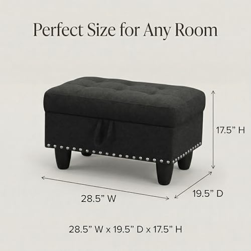 28.5 Inch Storage Ottoman Bench, Upholstered Ottoman with Hidden Storagefor Bedroom Living Room, End of Bed Foot Rest Stool, Charcoal Gray - color: Charcoal Gray