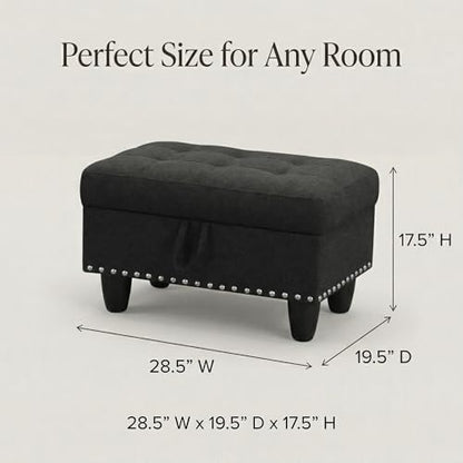 28.5 Inch Storage Ottoman Bench, Upholstered Ottoman with Hidden Storagefor Bedroom Living Room, End of Bed Foot Rest Stool, Charcoal Gray - color: Charcoal Gray