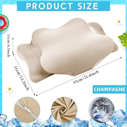 Hahafelt Cooling Cervical Neck Pillowcase Cover (Only Pillow Case) Ergonomic Pillowcase with Zipper Breathable Contour Pillow Cover for Side Back Stomach Sleepers(Champagne,Standard Size) - color: Champagne, size: Standard