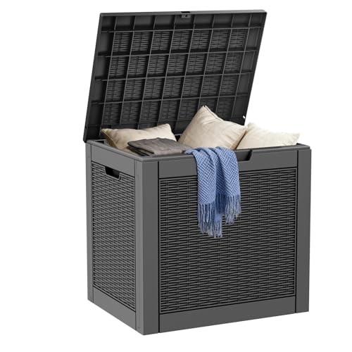 DRATO 31 Gallon Deck Box, Outdoor Storage Box for Patio Cushion, Garden Tools, Waterproof Resin Storage Box (Black, 31 Gallon) - color: Black, size: 30 Gllon Rattan