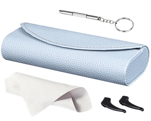 RayLove Ultimate Glasses Case Kit, Hard Shell Sunglasses and Eyeglass Case with Cleaning Cloth, Screwdriver, Ear Hooks - style: 1pack,light Blue