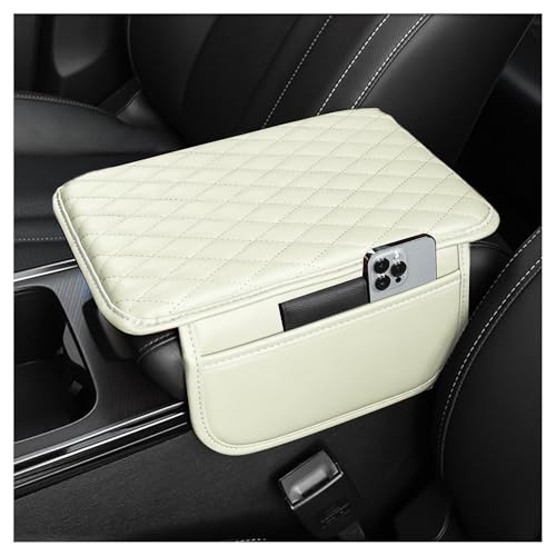 Stacool Upgraded Car Center Console Cover,Microfiber Leather Car Armrest Cover Cushion with 2 Storage Bags,Universal Car Armrest Storage Box (Cream) - color: Cream