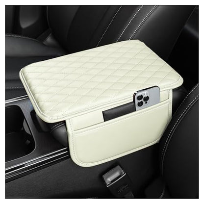 Stacool Upgraded Car Center Console Cover,Microfiber Leather Car Armrest Cover Cushion with 2 Storage Bags,Universal Car Armrest Storage Box (Cream) - color: Cream