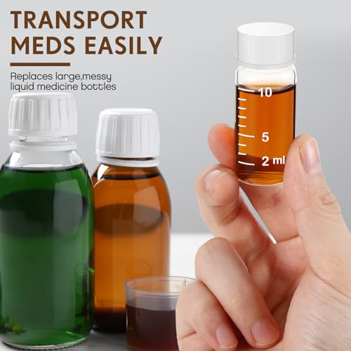Baderke 4 Pcs Liquid Medicine Travel Container Scale Glass Liquid Containers Small Single Dose Medicine Bottles Dispenser and Leak-proof Plug Travel Essentials Accessories(Clear,10ml) - color: Clear, size: 10ml
