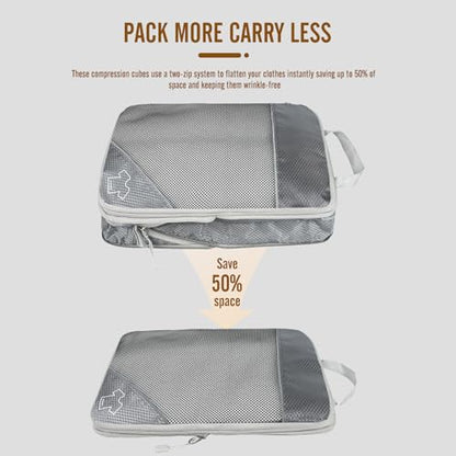 8 Set Compression Packing Cubes for Travel, Expandable Luggage Organizer with Shoe Bag & Laundry Bag - Lightweight Suitcase & Backpack Travel Essentials (Gray) - color: Gray