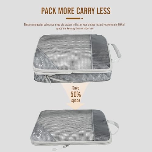 8 Set Compression Packing Cubes for Travel, Expandable Luggage Organizer with Shoe Bag & Laundry Bag - Lightweight Suitcase & Backpack Travel Essentials (Gray) - color: Gray