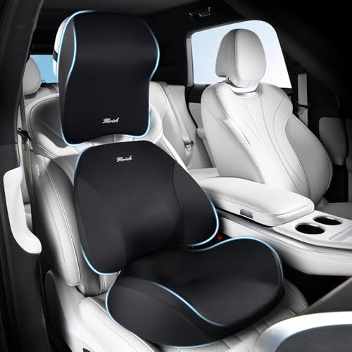 FLORICH Car Seat Cushion & Lumbar Support Pillow & Car Neck Pillow for Driver Car Office Chair, Ergonomic Memory Foam Car Cushion & Back Support Pillow for Sciatica Pain Relief - Black - color: B-cushion&lumbar&neck Pillow-black