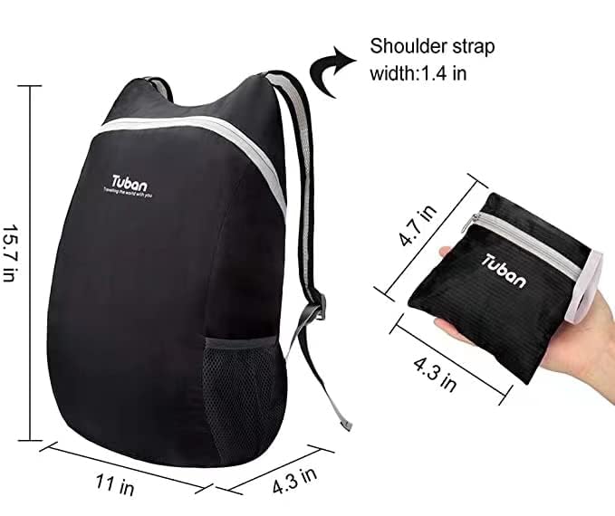 Ultra Lightweight Packable Water Resistant Backpack for Travel Camping Outdoor Hiking Daypack - color: Black