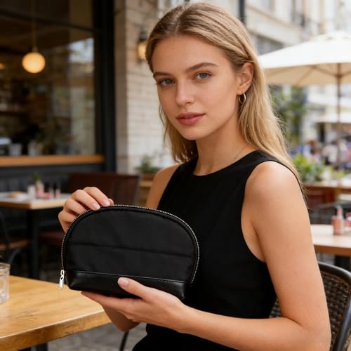 Ethereal Small Makeup bag for Purse, Cute Cosmetic Bag Portable Mini Makeup Pouch for Women Black - color: 03-mini black