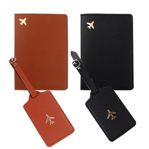 Passport Wallets Travel Holder Set,Honeymoon Gift, Slim Passport Case Covers and Organizer Slots Couple Travel Luggage Tags,just Married Couple Honeymoon Gift - color: Reddish brown