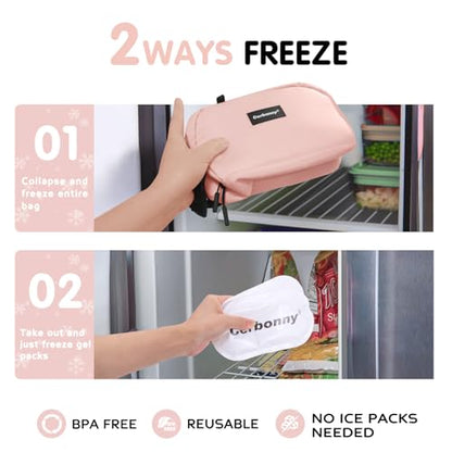 Small Cooler Bag Freezable Lunch Bag for Work School Travel,Leak-proof Small Lunch Bag,Small Insulated Bag For Kids/Adults,Freezer Lunch Bags,Freezable Snack Bag,Mini Lunch Bag 9.8x5.5x4 inches - color: Pink - Large