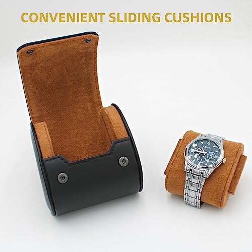 Watch Travel Case Portable Organizer - Luxury Watch Roll Travel Box Recycled Leather Watch Storage and Display for Men and Women (WCASE-1-BLACK) - color: BLACK, size: Single slot