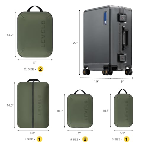 LEVEL8 Zipperless Carry On Luggage Airline Approved with Aluminum Frame, Hard Shell Suitcase with Spinner Wheels, Metal Checked Luggage, 20 Inch, Grey - color: Grey, size: Carry-On 20 Inch (With 6PC Organizers)