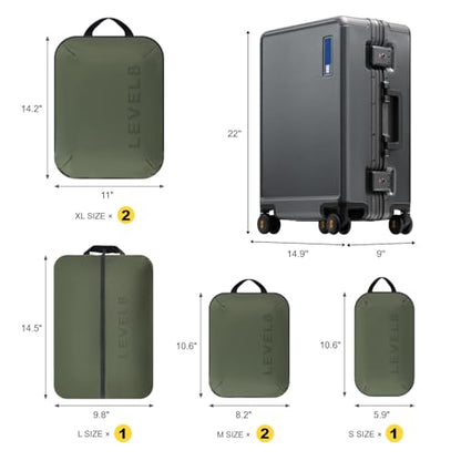 LEVEL8 Zipperless Carry On Luggage Airline Approved with Aluminum Frame, Hard Shell Suitcase with Spinner Wheels, Metal Checked Luggage, 20 Inch, Grey - color: Grey, size: Carry-On 20 Inch (With 6PC Organizers)