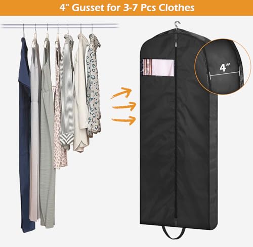 MISSLO 54" Garment Bags for Travel for Women Waterproof Dress Bags for Gowns Long Dress Cover for Gowns, Coats, Suits, Black, 3 Packs - size: 54 inch