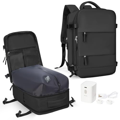coowoz Vacuum Backpack Travel with Pump,Travel Backpack with Vacuum System For Women Men,Carry On Backpack,Hiking Backpack Waterproof Outdoor Sports Rucksack Casual Daypack,30L(Vacuum pump),Black - color: A1-black, size: 30l