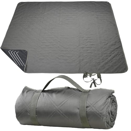 Waterproof Picnic Blanket 80 * 60 in Portable with Carry Strap for Beach Mat or Family Outdoor Camping Party, Park Blanket for Grass Park, Hiking, Travel - color: Khaki, size: 5' x 6'8" (Square)