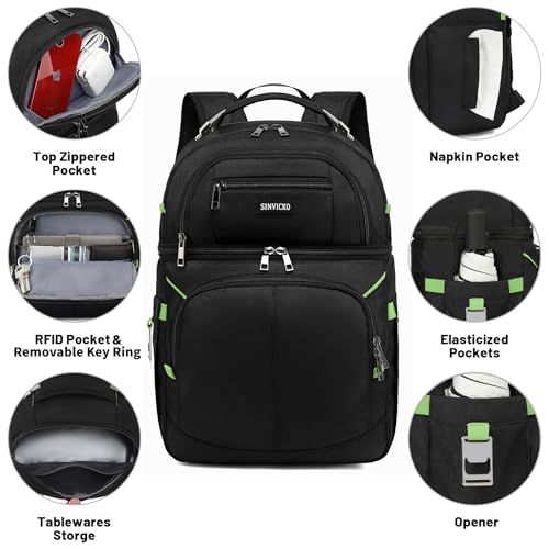 Insulated Cooler Backpack,Double Deck Leakproof Cooler Bag,Insulated Backpack Cooler Lunch Backpack for Men Women - color: Green+Black