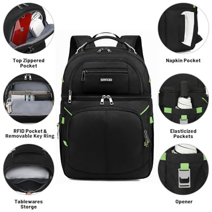 Insulated Cooler Backpack,Double Deck Leakproof Cooler Bag,Insulated Backpack Cooler Lunch Backpack for Men Women - color: Green+Black