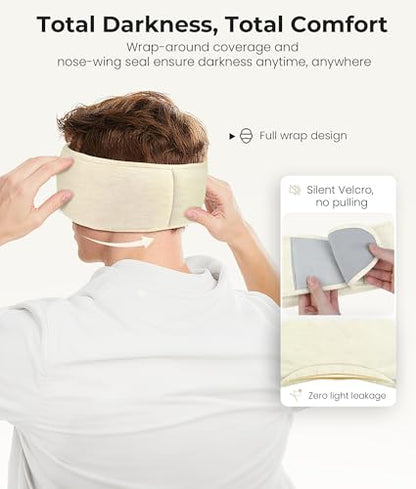MUSICOZY Bluetooth 5.4 Sleep Headphones Eye Mask with Seaweed Fiber Cotton, Ultra Soft Fully Wrapped Sleep Mask with Headphones for Side Sleepers, 14 Hours Playtime, Gifts for Men Women, Beige - color: Beige