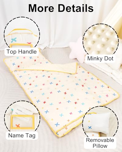Primlect Thickened Toddler Nap Mat with Removable Pillow and Minky Blanket, Extra Large 55''x35'' Sleeping Bag, Washable, Roll up, Perfect for Daycare, Preschool, Kindergarten, Boys and Girls Beige - color: Beige