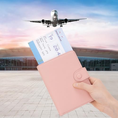 WASON Leather Passport Cover Wallet - Travel Passport Holder with RFID, Card Slots, Cash Pocket, Coin Purse, Tracker Slot, Boarding Pass and Ticket Organizer for Men and Women (Pink) - color: Pink
