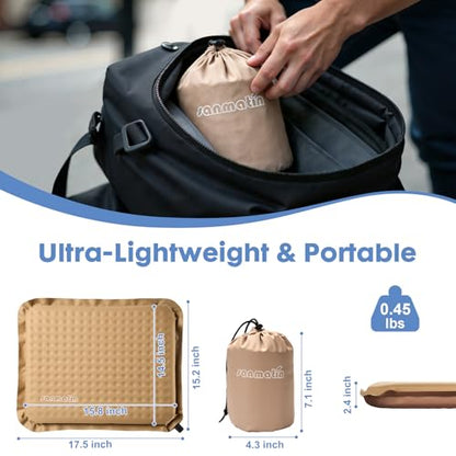 Inflatable Seat Cushion,Self-Inflating Foam Stadium Seat Cushion, Airplane Seat Cushion,Protable Seat Pad for Camping, Backpacking,Sports Events,Traveling,Bleacher (1, Khaki) - color: Khaki