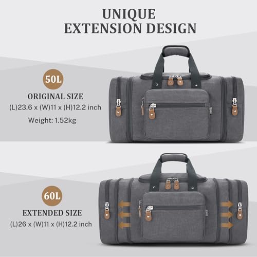Gonex Canvas Duffle Bag for Travel, 60L Duffel Overnight Weekend Bag (Gray) - color: Grey, size: X-Large-60L (Without Shoe Compartment)