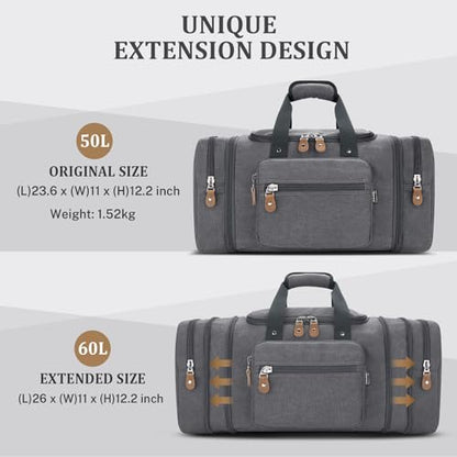 Gonex Canvas Duffle Bag for Travel, 60L Duffel Overnight Weekend Bag (Gray) - color: Grey, size: X-Large-60L (Without Shoe Compartment)