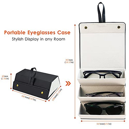 LifeArt Eyeglass Case Hard Shell, Portable Sunglass Case, Fashionable PU Leather Eyeglass Case, Lightweight - color: G_3 Slots Black