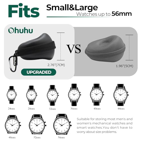 Ohuhu Travel Watch Case for Men Women - Portable Single Watch Storage Organizer with 56mm Heightened Design Fits Wristwatches & Smartwatches Ideal Gift for Father's Day Christmas Birthday