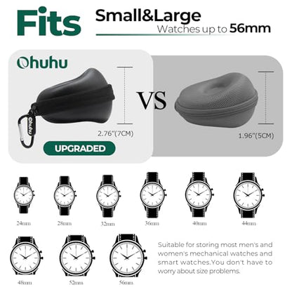 Ohuhu Travel Watch Case for Men Women - Portable Single Watch Storage Organizer with 56mm Heightened Design Fits Wristwatches & Smartwatches Ideal Gift for Father's Day Christmas Birthday